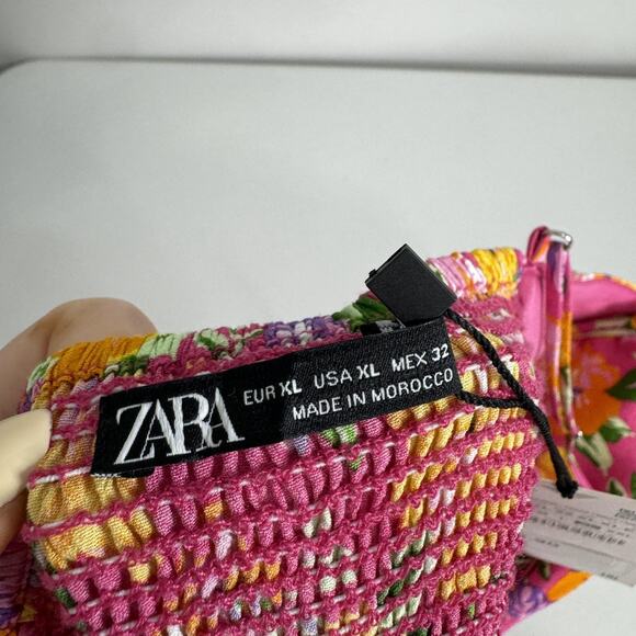 Zara Floral Crop Top Womens XL Pink Satin Underwire Bustier Cami Country Cottage - Picture 9 of 14